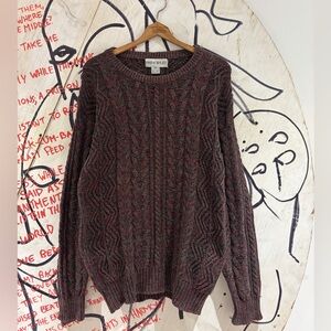 Vintage 90s Principles Fisherman Chunky Knit Two Tone Cable Knit Cardigan